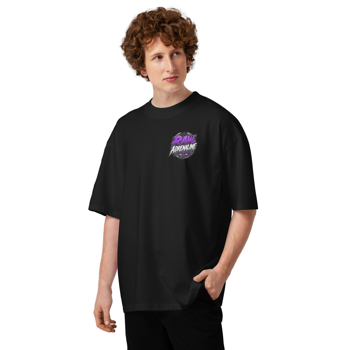 Raw Adrenaline Purple Storm T-shirt in black, front view