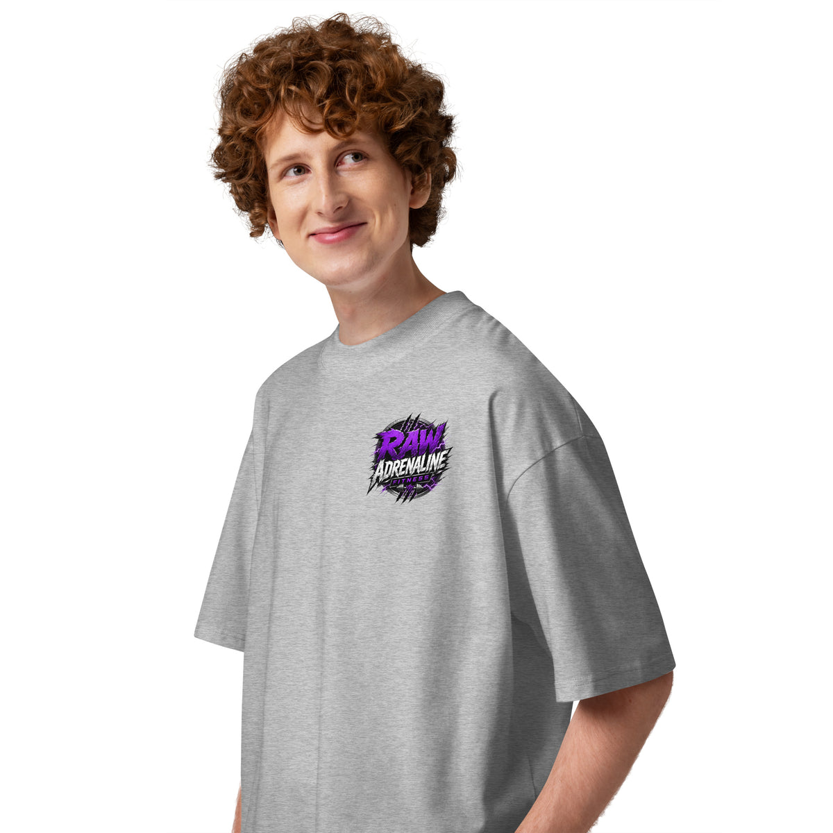 Raw Adrenaline Purple Storm T-shirt in heather grey, side view