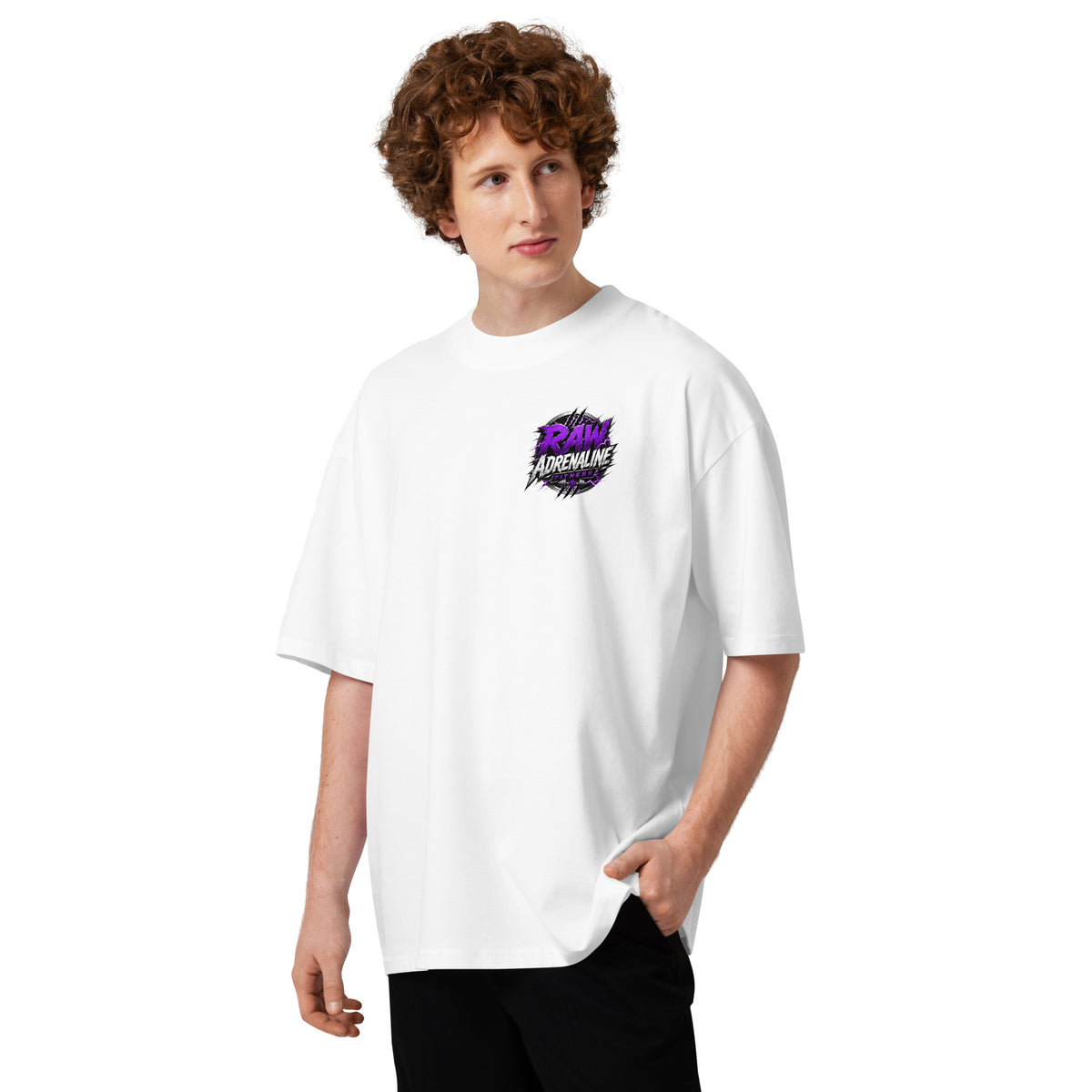 Raw Adrenaline Purple Storm T-shirt in white, front view