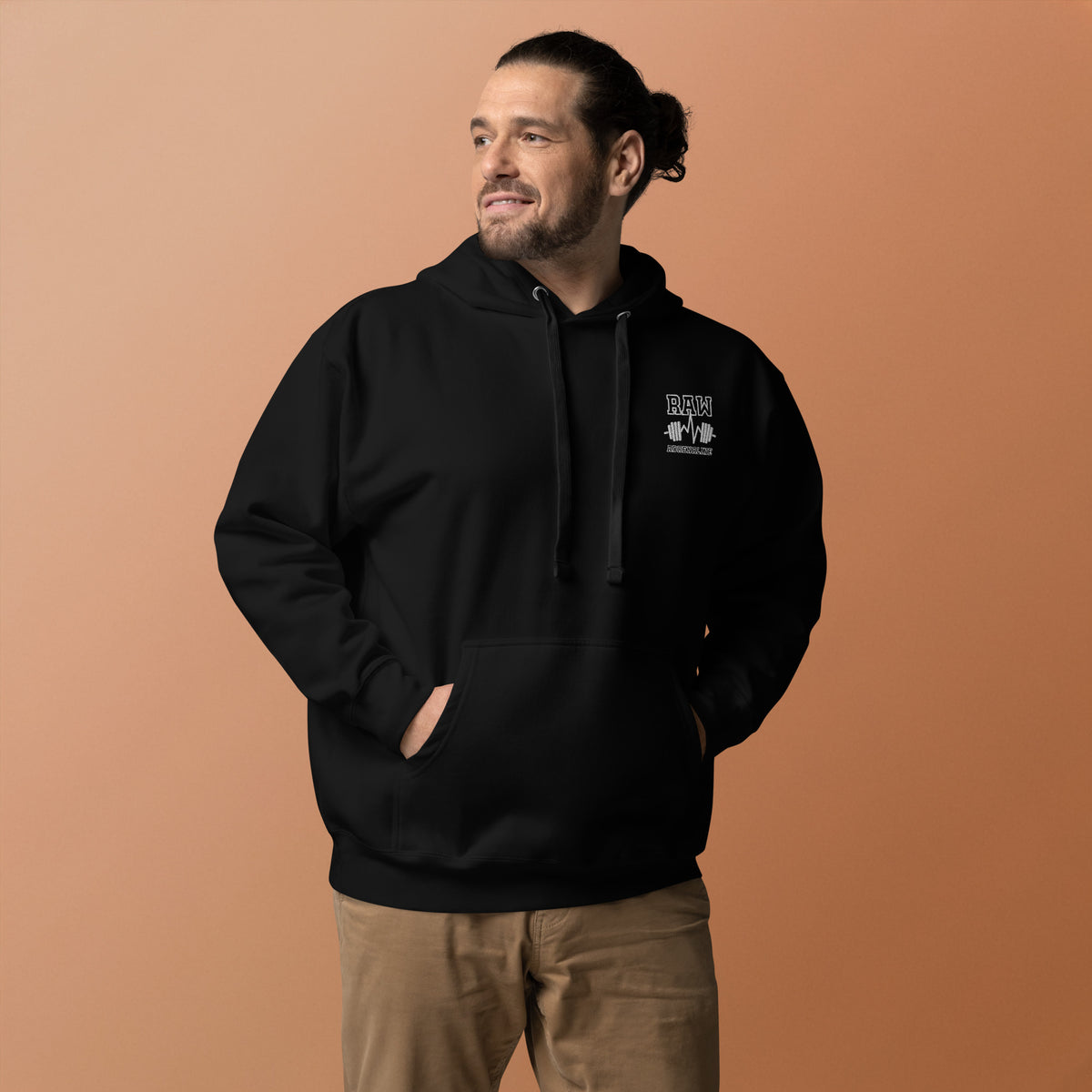 Raw Adrenaline Dumbbell Unisex Hoodie in Black, front view