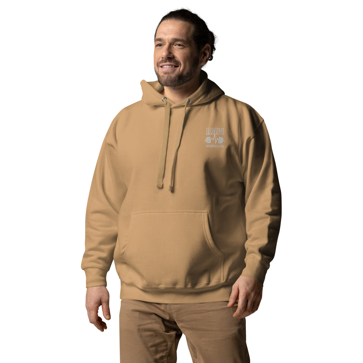 Raw Adrenaline Dumbbell Unisex Hoodie, left front view