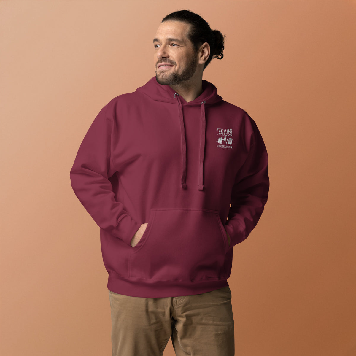 Raw Adrenaline Dumbbell Unisex Hoodie in Maroon, front view