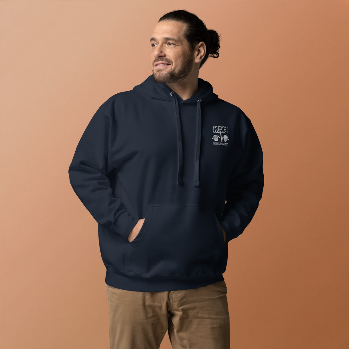Raw Adrenaline Dumbbell Unisex Hoodie in Navy Blazer, front view