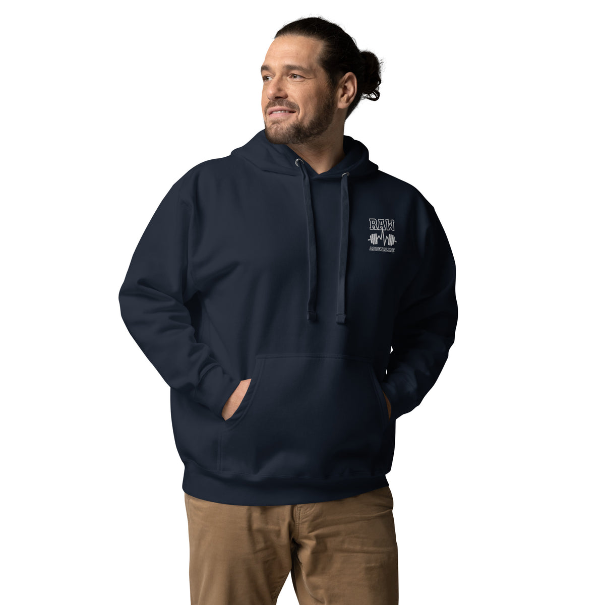 Raw Adrenaline Dumbbell Unisex Hoodie in Navy Blazer, front view