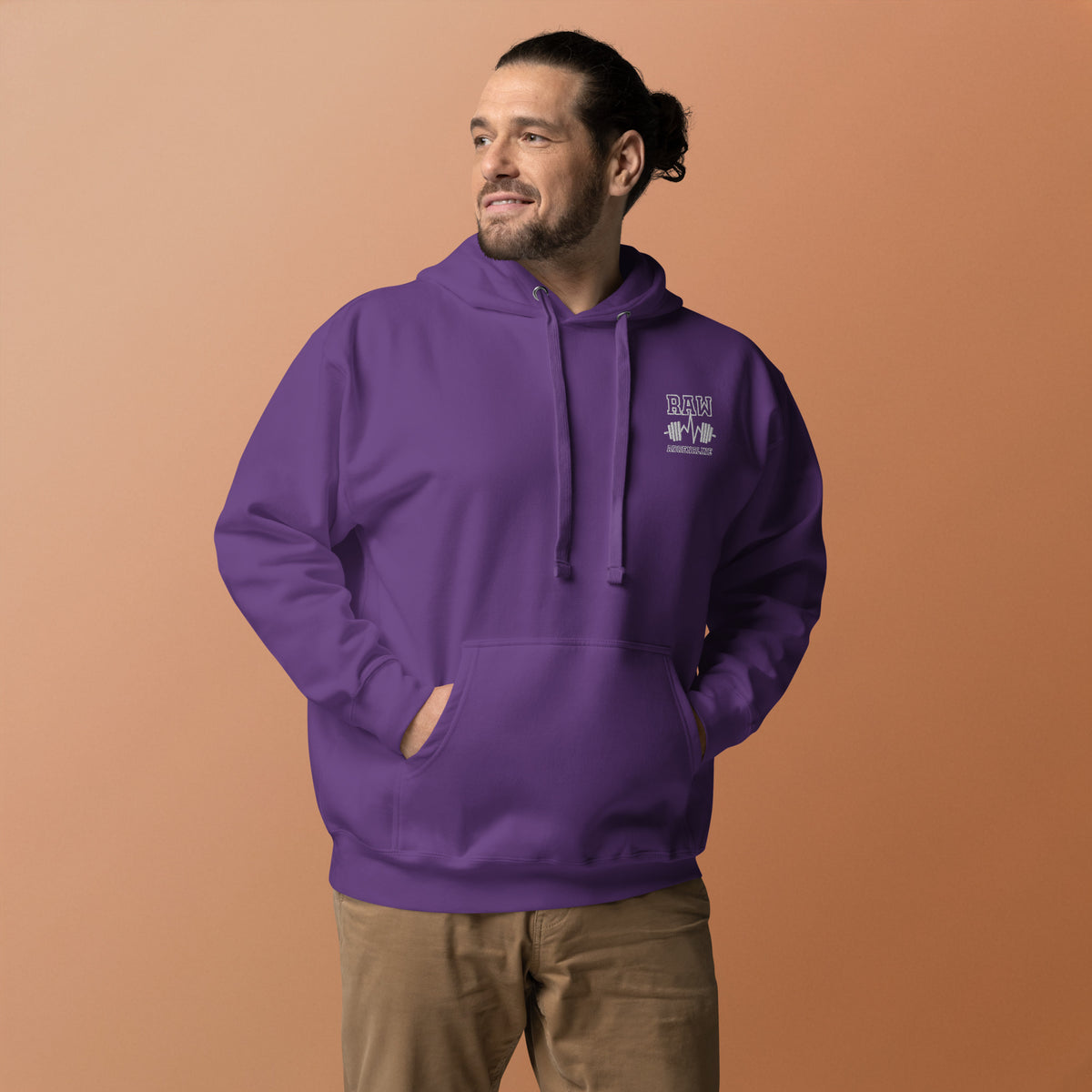 Raw Adrenaline Dumbbell Unisex Hoodie in Purple, front view