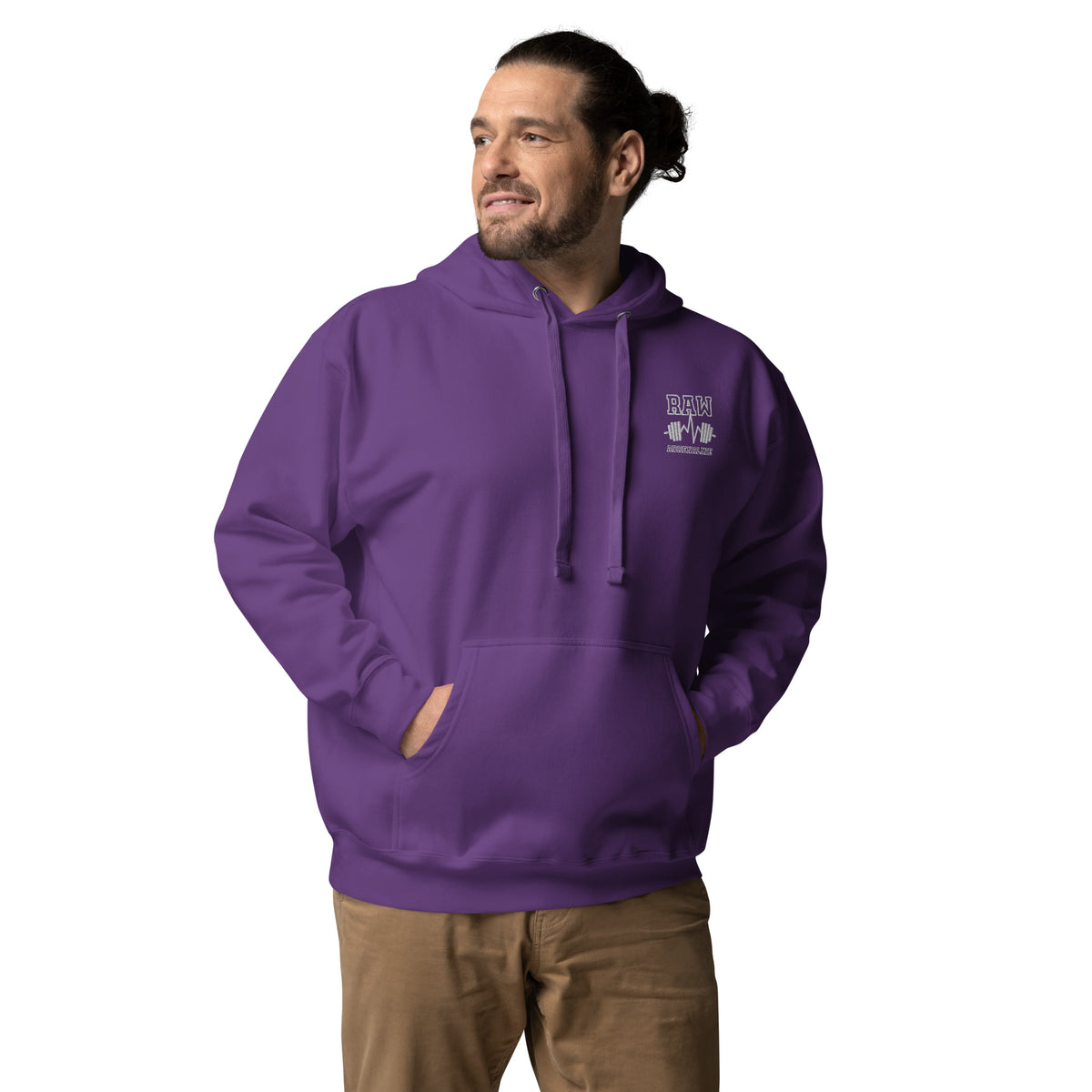 Raw Adrenaline Dumbbell Unisex Hoodie in Purple, front view