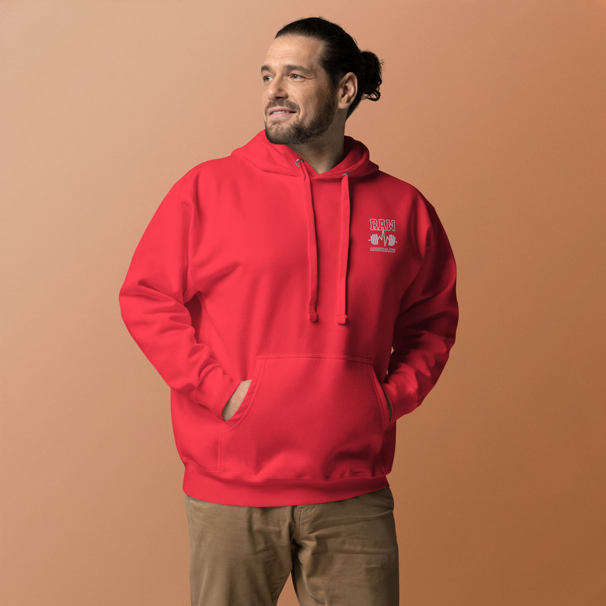 Raw Adrenaline Dumbbell Unisex Hoodie in Team Red, front view