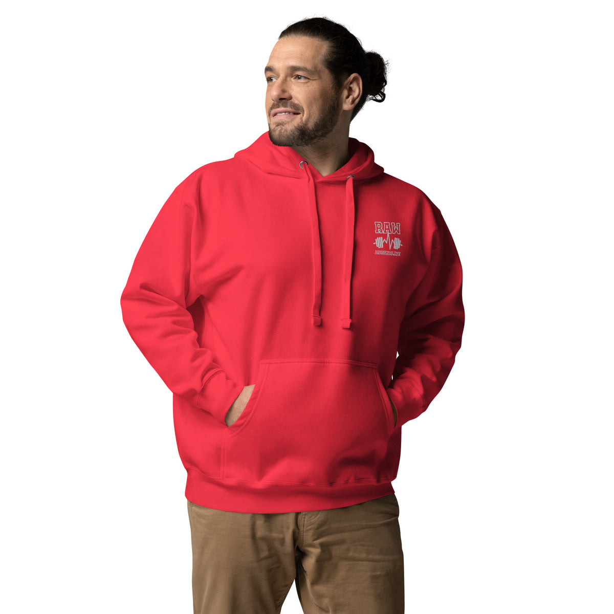 Raw Adrenaline Dumbbell Unisex Hoodie in Team Red, front view