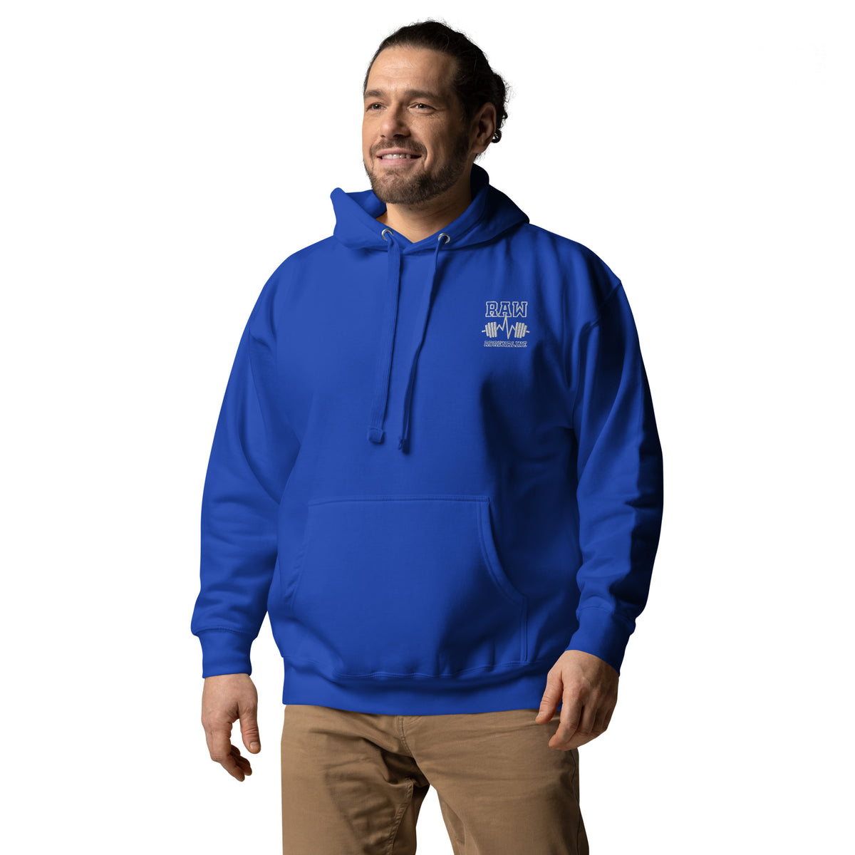 Raw Adrenaline Dumbbell Unisex Hoodie in Team Royal, left front view