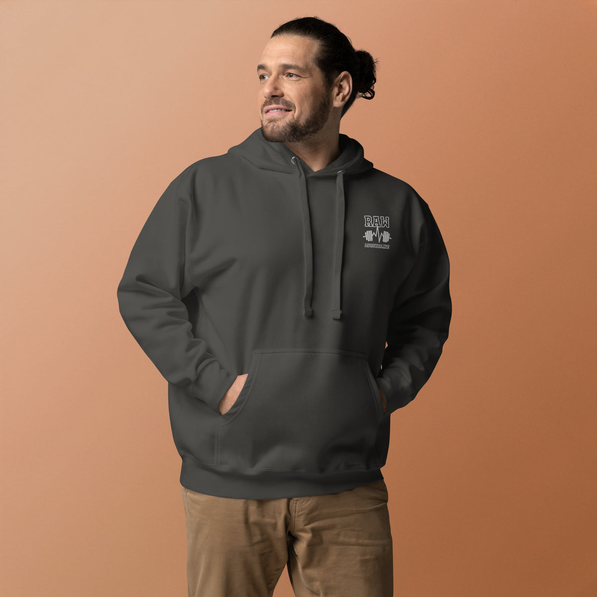 Raw Adrenaline Dumbbell Unisex Hoodie in Vintage Black, front view