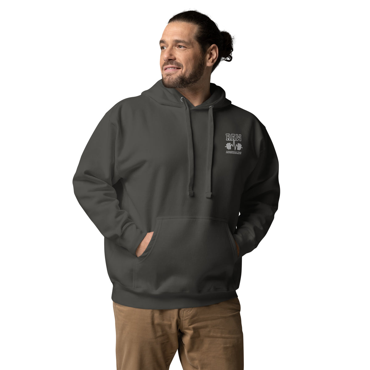 Raw Adrenaline Dumbbell Unisex Hoodie in Vintage Black, front view